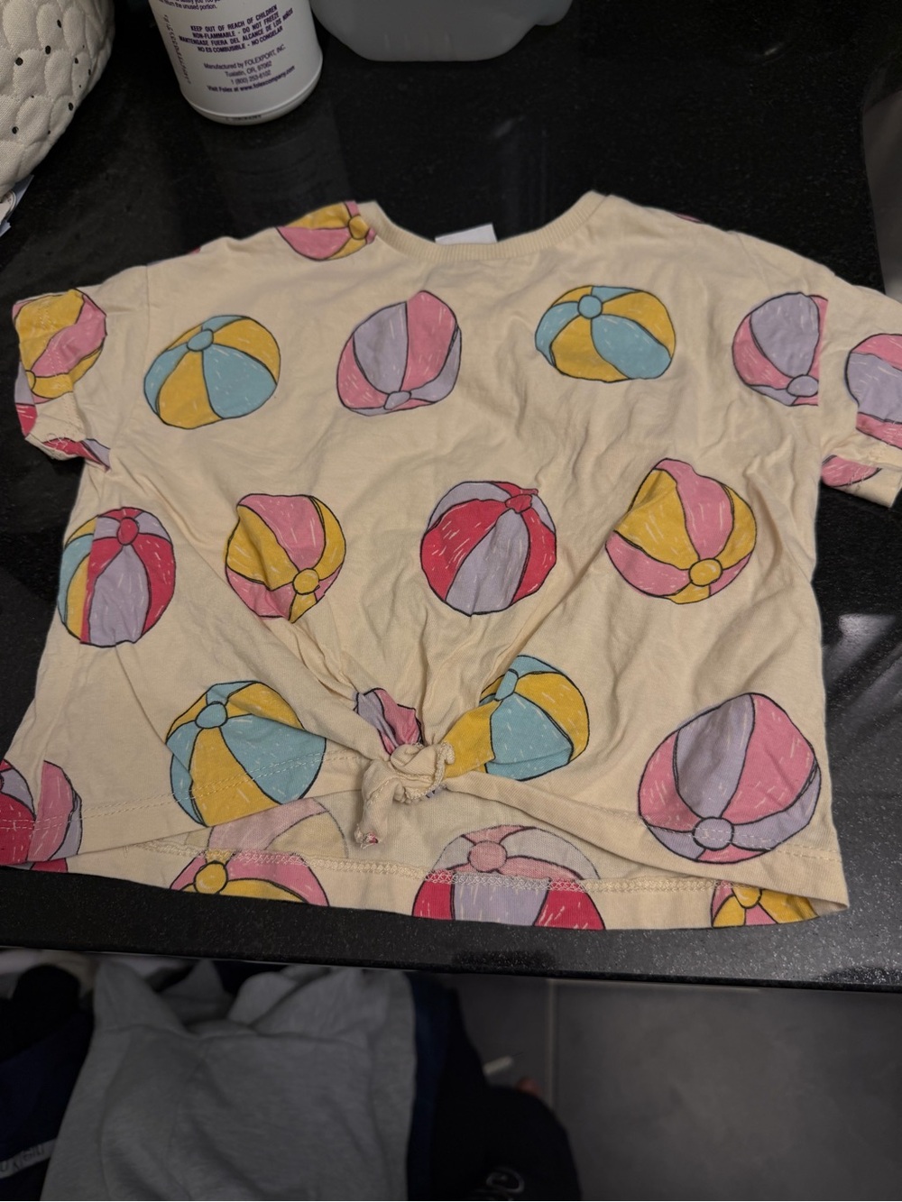 Zara Cream Short-Sleeve Tie-Front Tee with Colorful Beach Balls